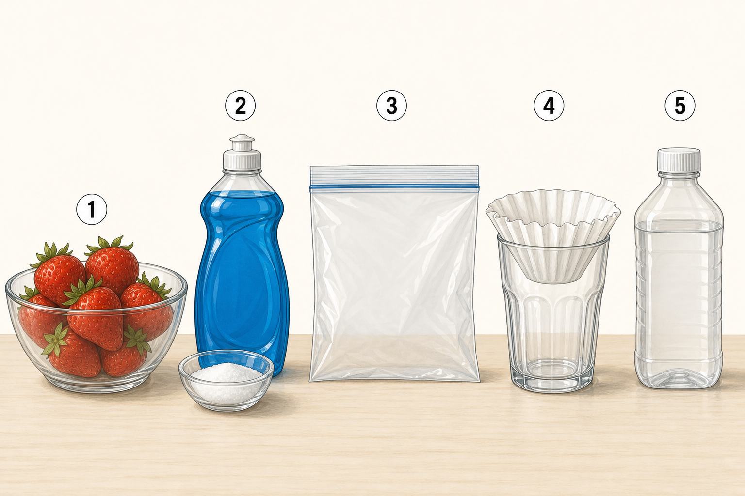 Layout of strawberry DNA extraction materials with numbered items